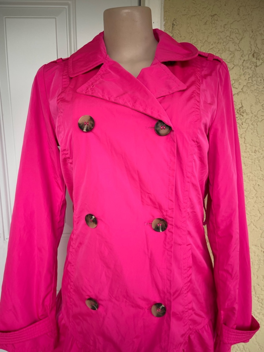 kate spade Vibrant Hot Pink Double-Breasted Trench Coat - Picture 3 of 11